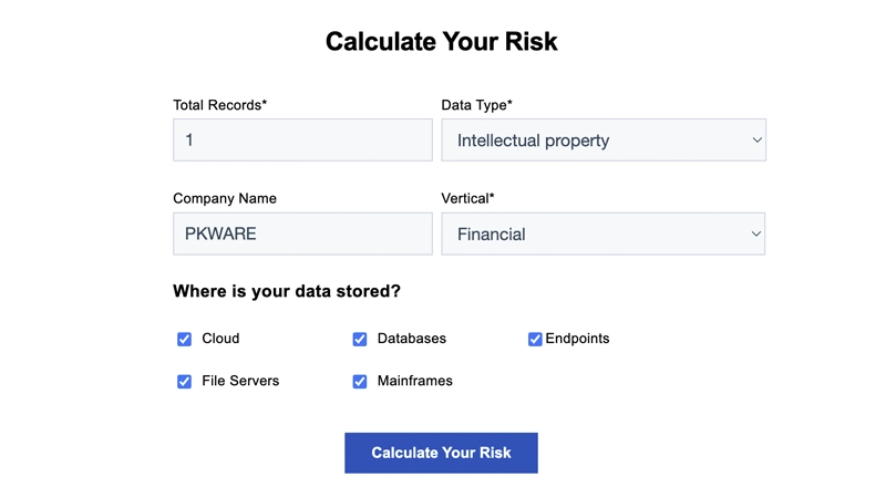 PKWARE Cyber Security ROI Calculator