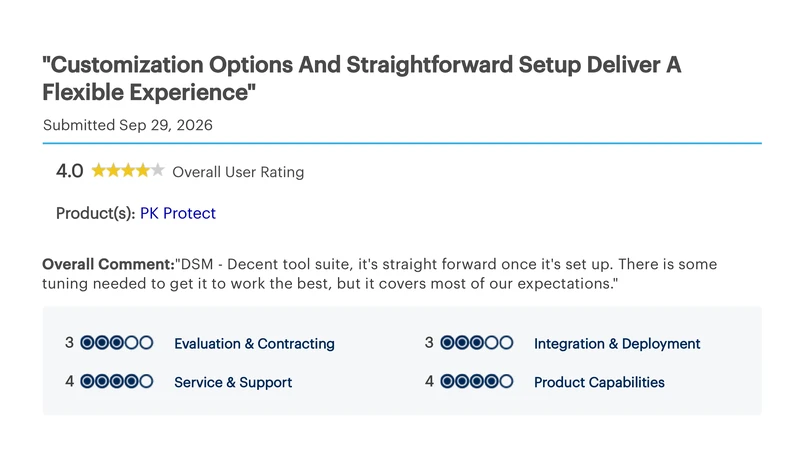 Gartner Peer Insights review of PK Protect, 4.0 out of 5, September 2026
