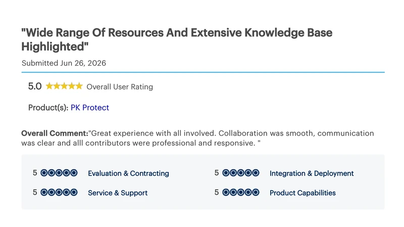 Gartner Peer Insights review of PK Protect, 5.0 out of 5, June 2026